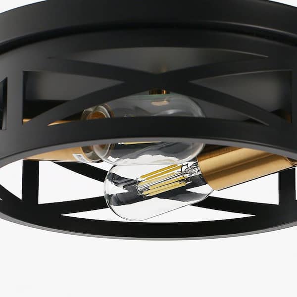 YANSUN 10.6 in. 2-Light Black Flush Mount Ceiling Light with