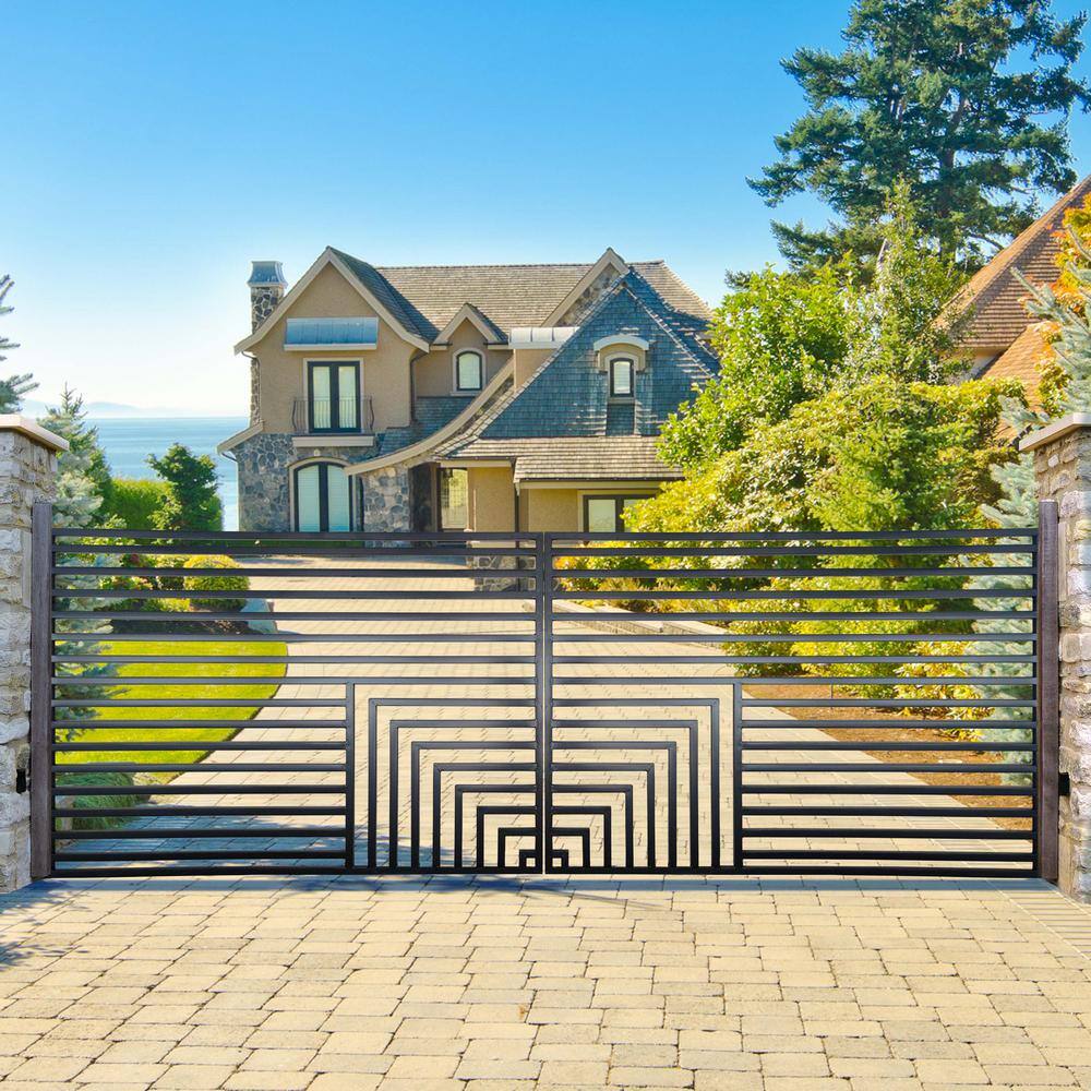 Florence Style Black Steel Dual Swing Driveway Gate 12 ft