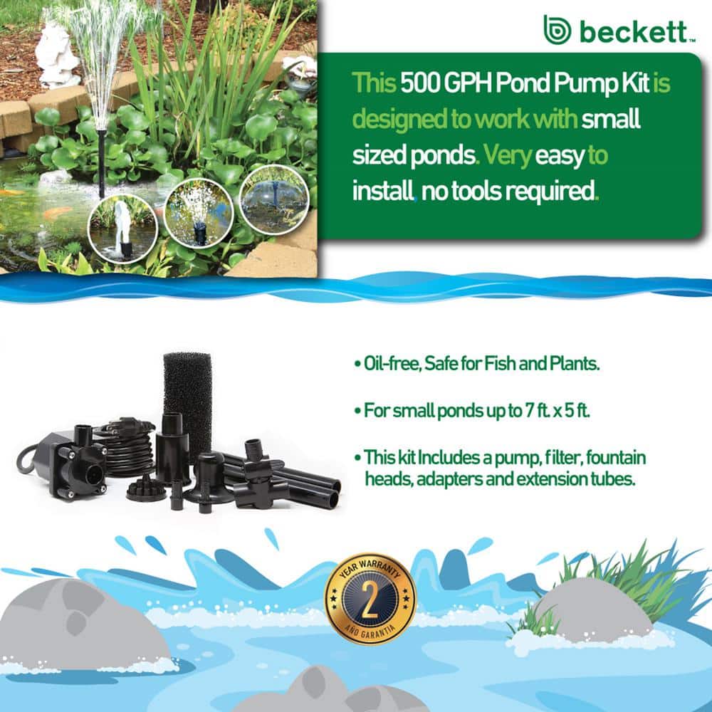 500 GPH Black Resin Submersible Pond Pump Kit