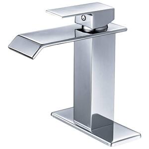 Single Handle Single Hole Bathroom Faucet with Deckplate Modern Brass Waterfall Bathroom Sink Taps in Polished Chrome
