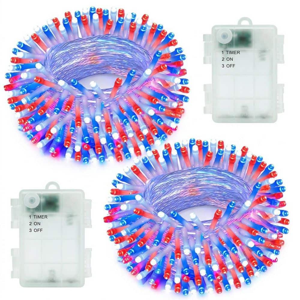 33ft Red White Blue Waterproof LED String Lights Outdoor Decorative Lighting for Independence Day Patriotic 2-Pack price history on PriceWatchPro