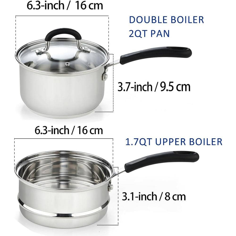 Stainless Steel Induction Safe Double Boiler with Glass Lid
