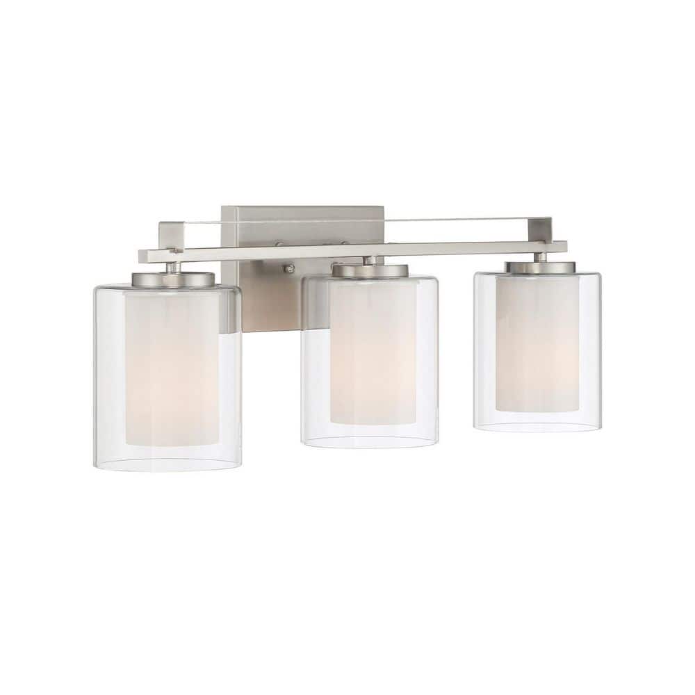 Transitional Etched White Glass & Brushed Nickel 3-Light Bath Bar