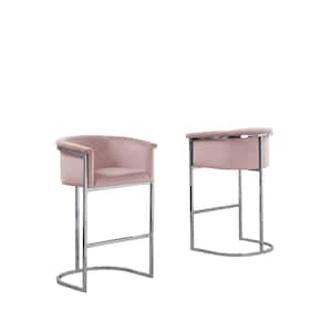 Jessica 24 in. Pink Low Back Silver Metal Frame Counter Height Chair with Velvet Fabric (Set of 1)