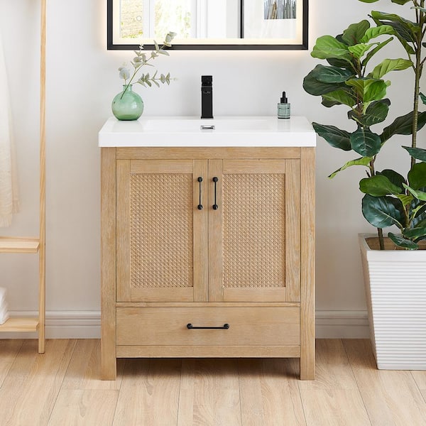 Bondi 30 in.W Single Sink Freestanding Bath Vanity in Light Brown with White Artificial Stone Top