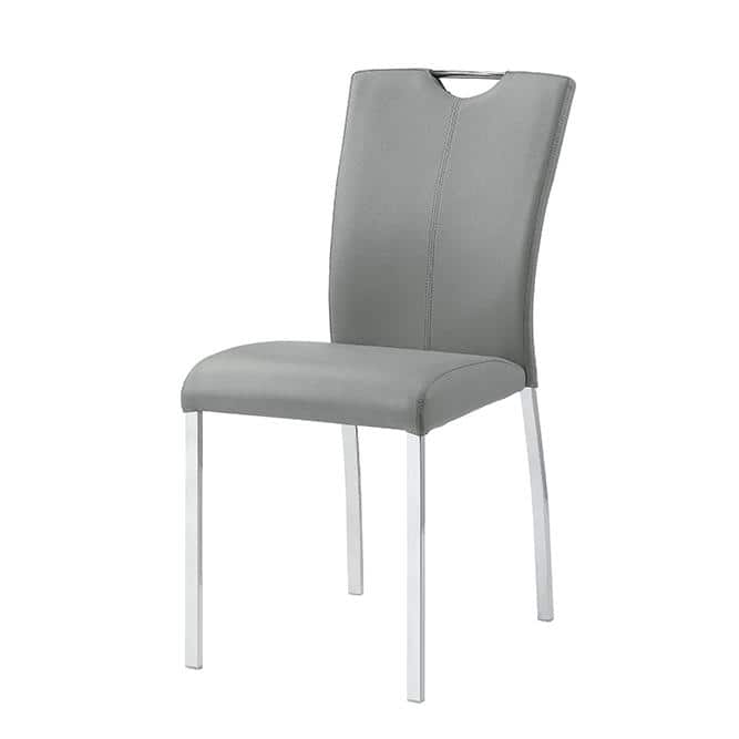 Gray Faux Leather Upholstered Side Chair with Chrome Metal Legs