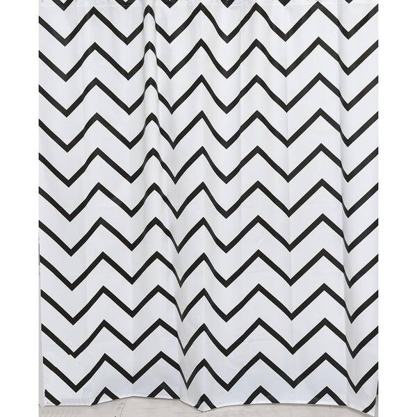 Unbranded Evideco 71 in. x 71 in. Black/White Zigzag Collection Printed Peva Liner Shower Curtain Plastic