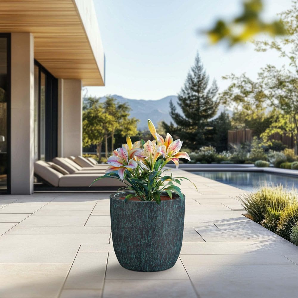 17 in. Large Blue Patina (Enhanced Interior) Concrete Round Planter/Pot with Drainage Holes price history on PriceWatchPro