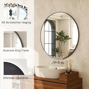 35.4 in. W x 35.4 in. H Round Black Aluminum Alloy Framed Wall Mirror