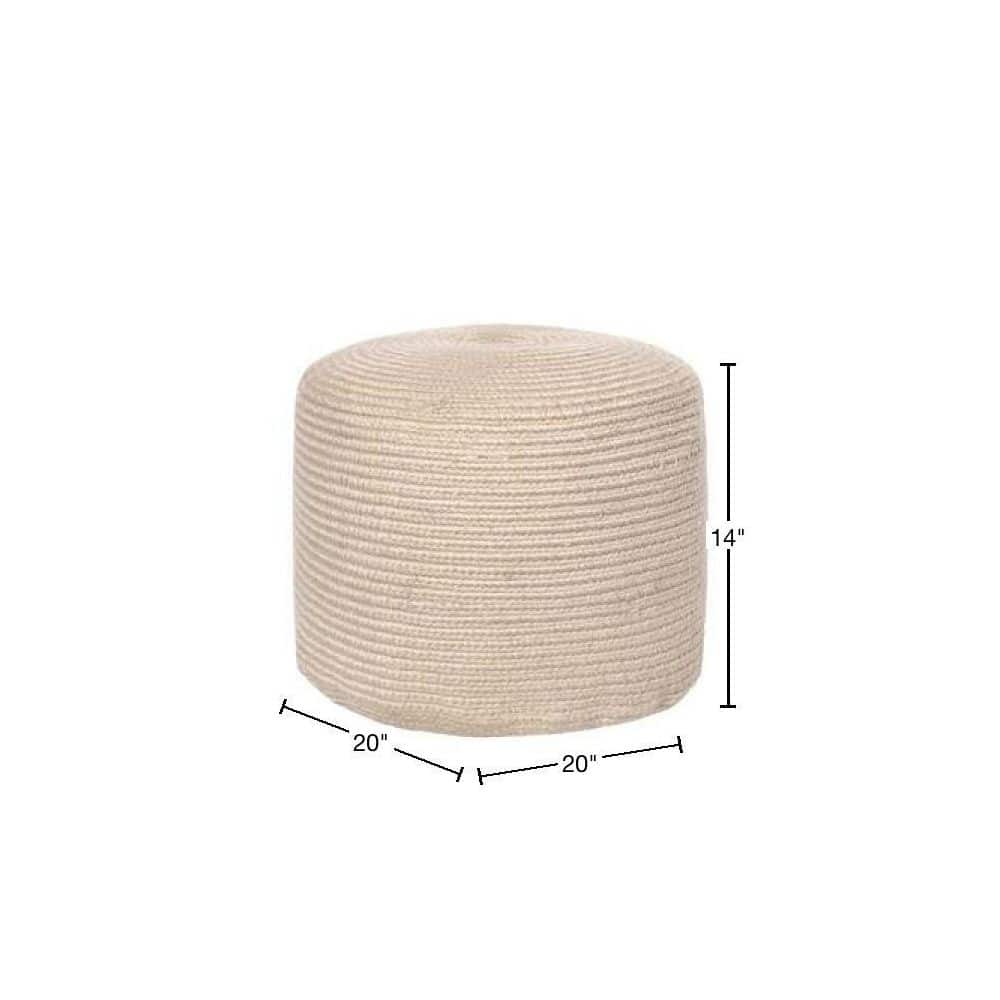 Natural Cable Braided Round Pouf in Cream Polyester