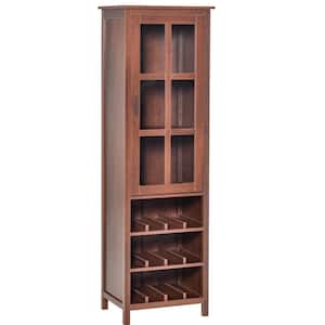 Walnut Wine Cabinet Bar Display Cupboard with Glass Door and 3-Storage Compartment for Living Dining Room Home Bar