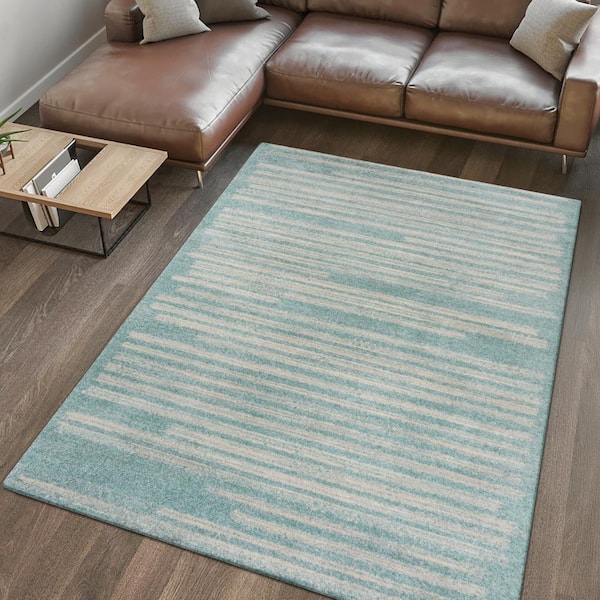 JONATHAN Y Khalil Modern Berber Stripe Turquoise/Cream 3 ft. x 5 ft. Area Rug
