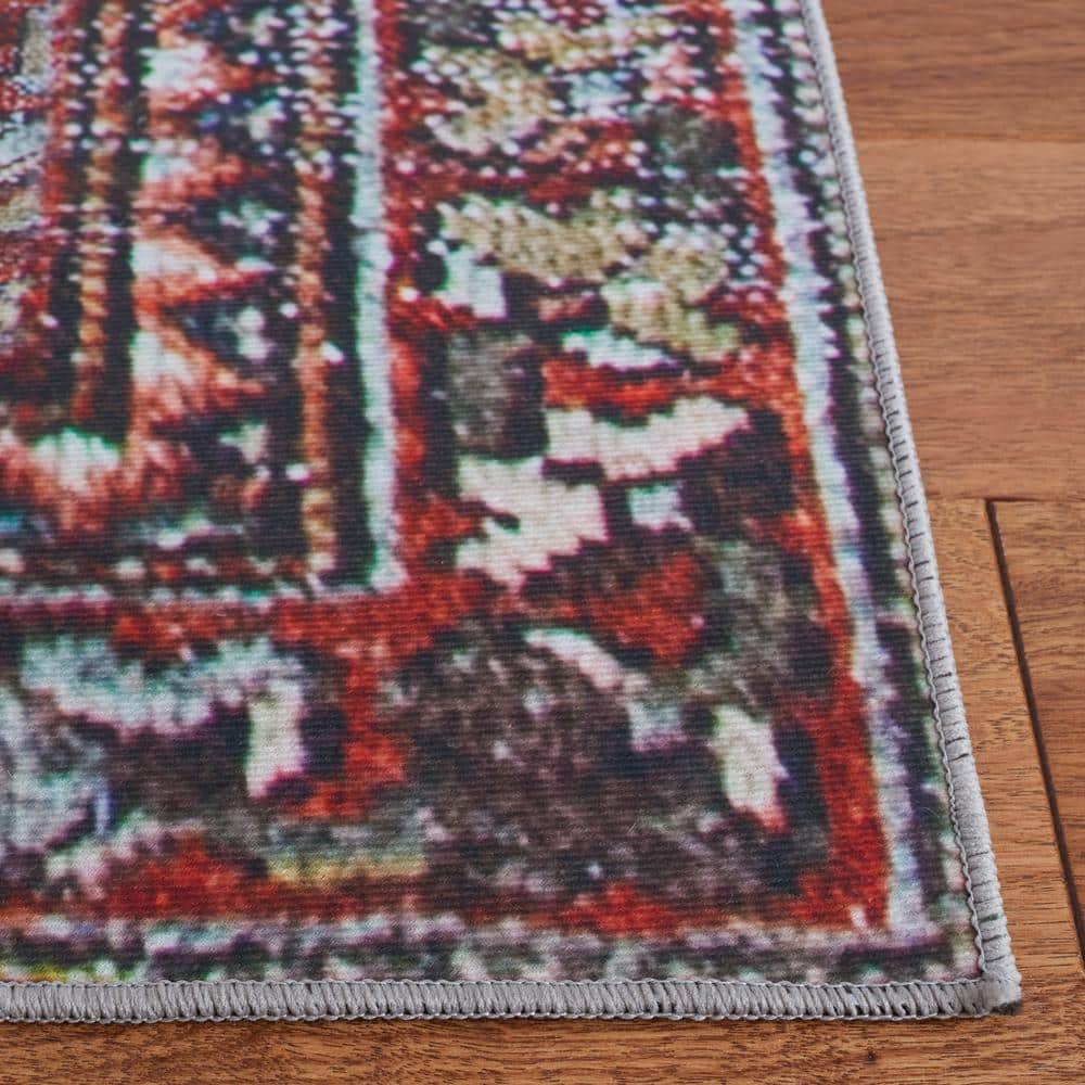 Red and Navy Square Synthetic Hand-Knotted Area Rug