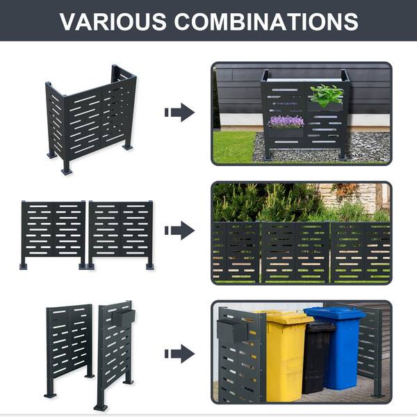 48 in. Metal Garden Fence, Air Conditioner Fence for Outdoor Units, Metal Privacy Fence Cover, 3- Fence Panels, Black