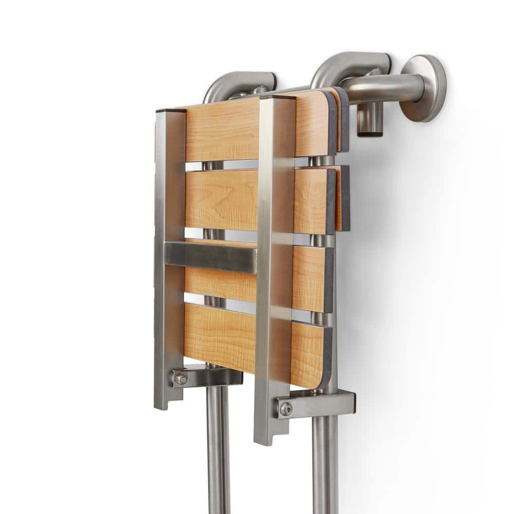 Adjustable Teak and Stainless Steel Foldable Shower Seat