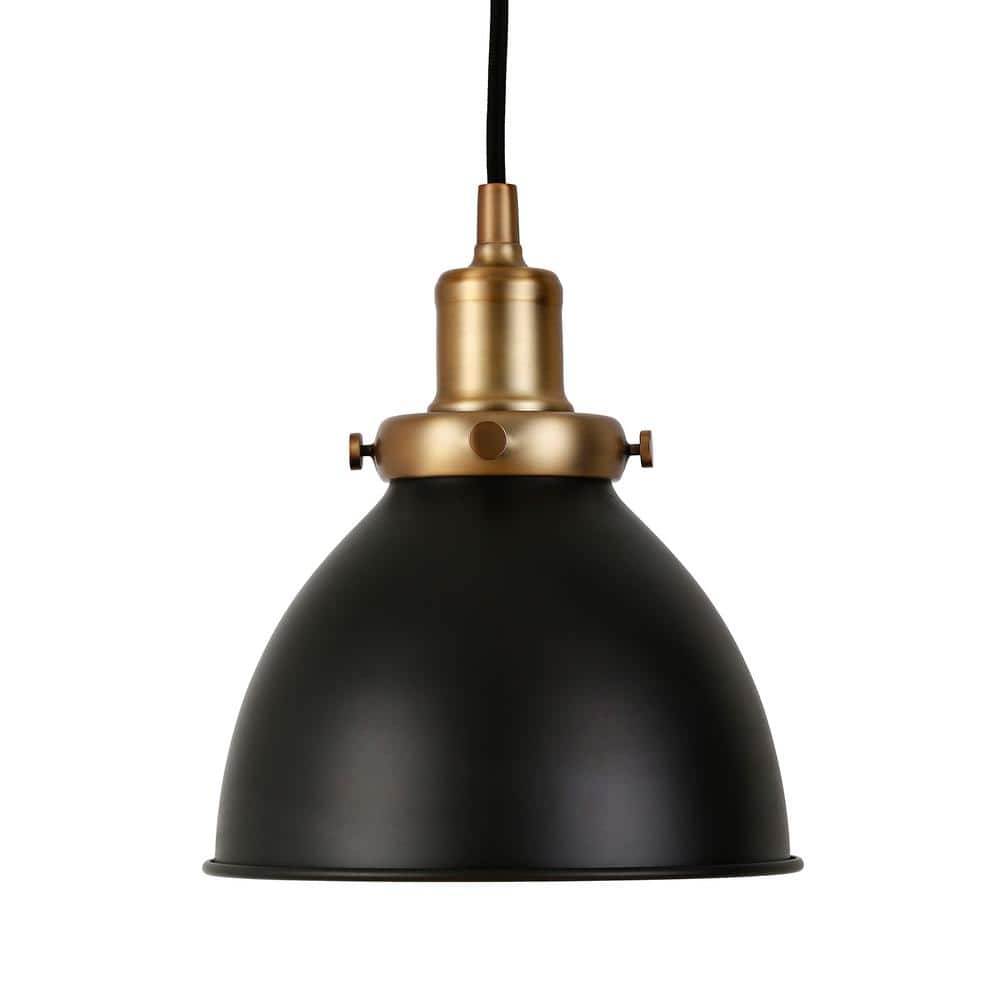 Madison 8'' Matte Black and Brass Industrial Pendant Light