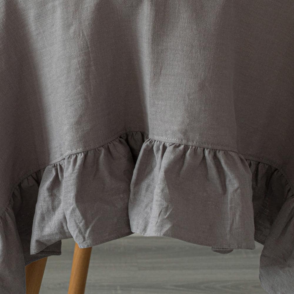Deerlux 60" x 60" Gray Linen Tablecloth with Ruffle Trim