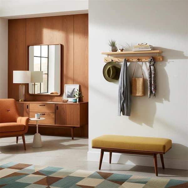 Oak/White Wall Coat Rack with Hidden Hooks TG-D6-03269 - The Home