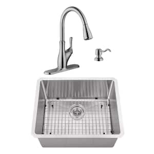 Undermount Stainless Steel 23 in. Radius Corner Single Bowl Bar and Prep Sink with Brushed Nickel Faucet