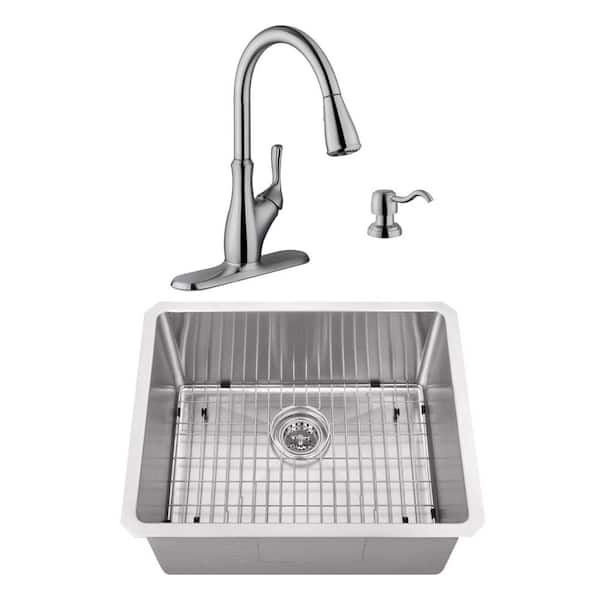 Cahaba Undermount Stainless Steel 23 in. Radius Corner Single Bowl Bar and Prep Sink with Brushed Nickel Faucet