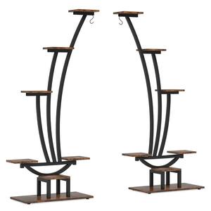 Wellston 59.8 in. Rustic Brown 5-Tier Indoor Plant Stand Flower Rack with 2-Hooks (Pack of 2)