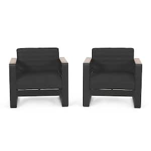 Giovanna Black Metal Outdoor Club Chair with Dark Grey Cushions (2-Pack)