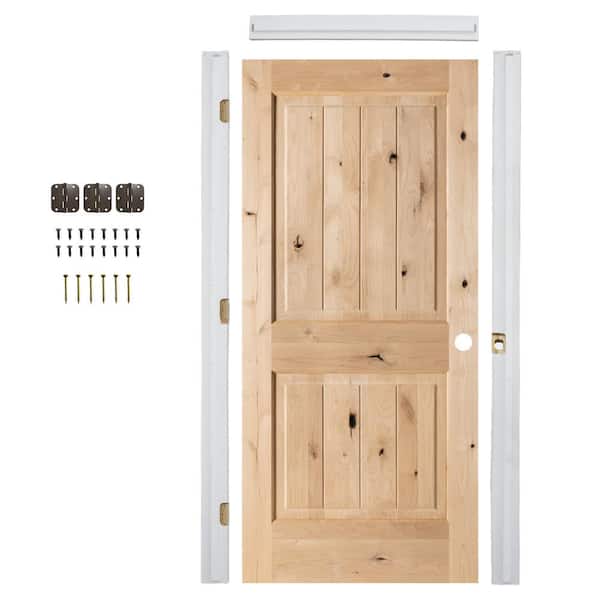 36in.x80in. Knotty Alder Left-Hand Square Top VG Unfinished Wood Assembly Required Interior Door Kit w/QuickAssembleJamb