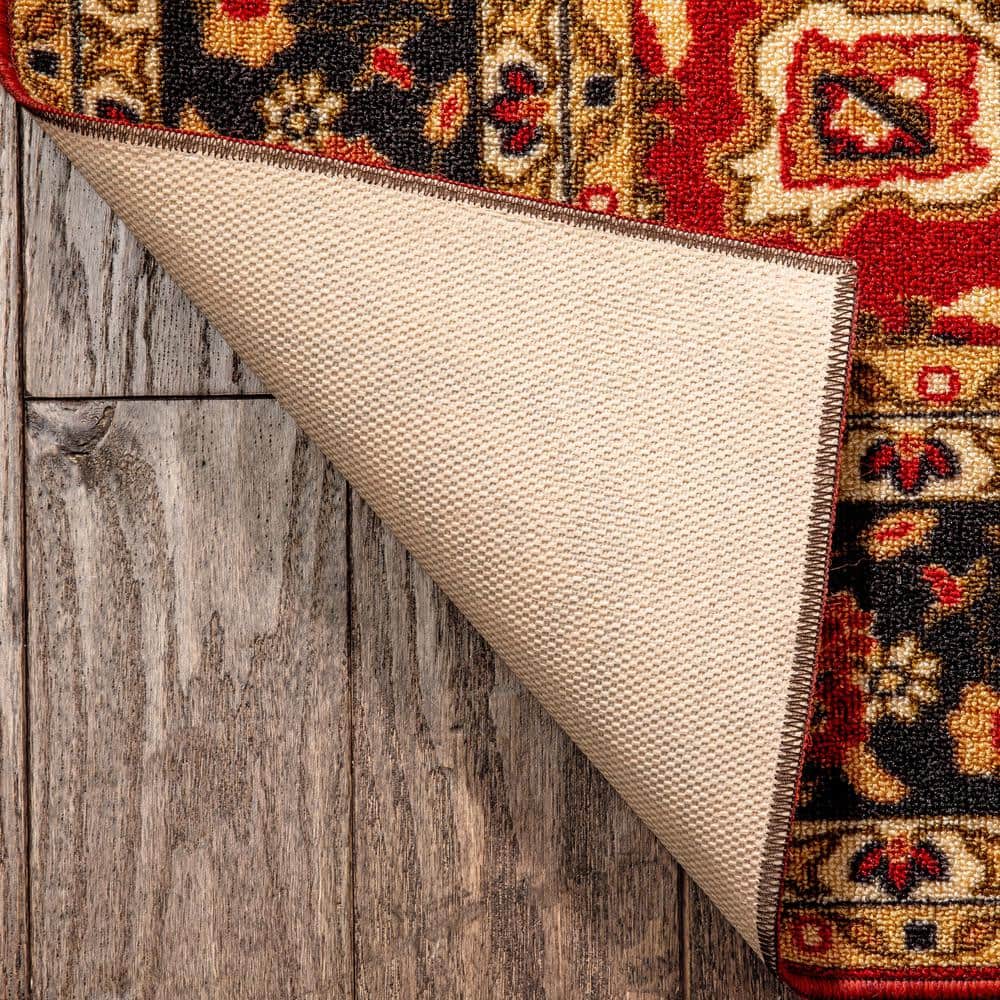 Red and Beige Medallion Synthetic Washable 5' x 7' Area Rug