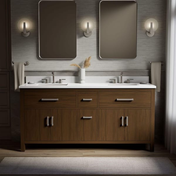 Kresla 72.99 in. Freestanding Draper Oak Bath Vanity with White Quartz Top