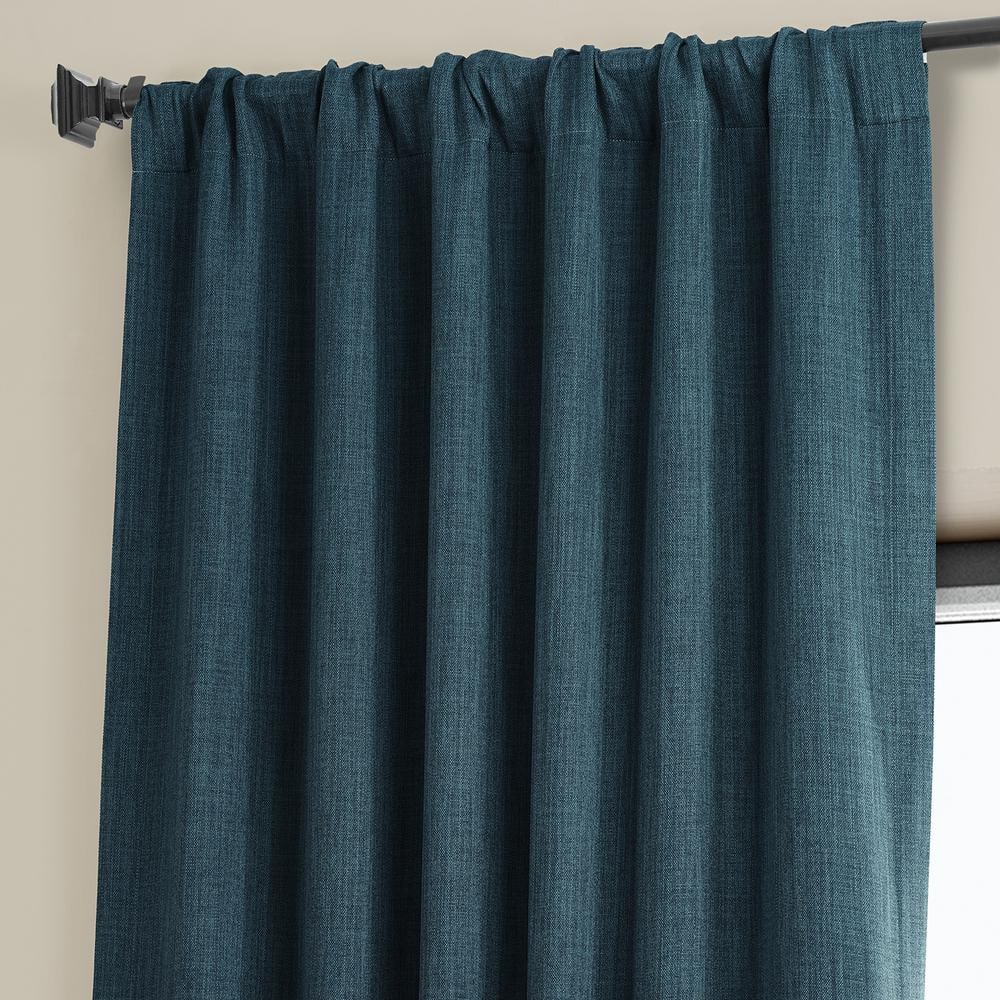 Story Blue Faux Linen Room Darkening Curtains 84 Inches