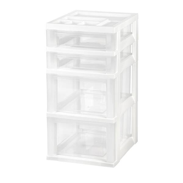 IRIS 12.05 in. x 24.38 in. White 4-Drawer Storage Cart with Organizer Top