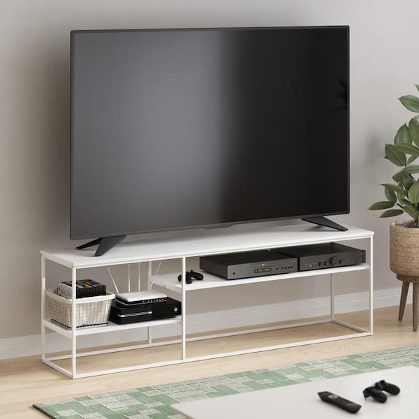 Furinno Moretti Solid White/White TV Stand Entertainment Center Fits TV's up to 78 in.