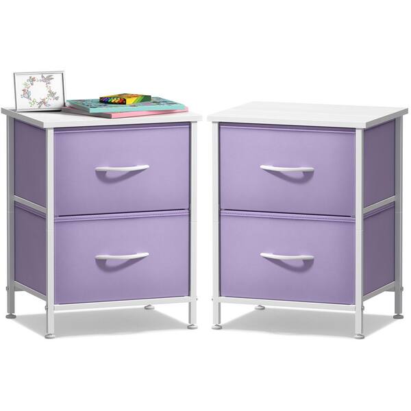 Sorbus Purple, 2 Drawers, 11.8 in. W Nightstand, Set of 2