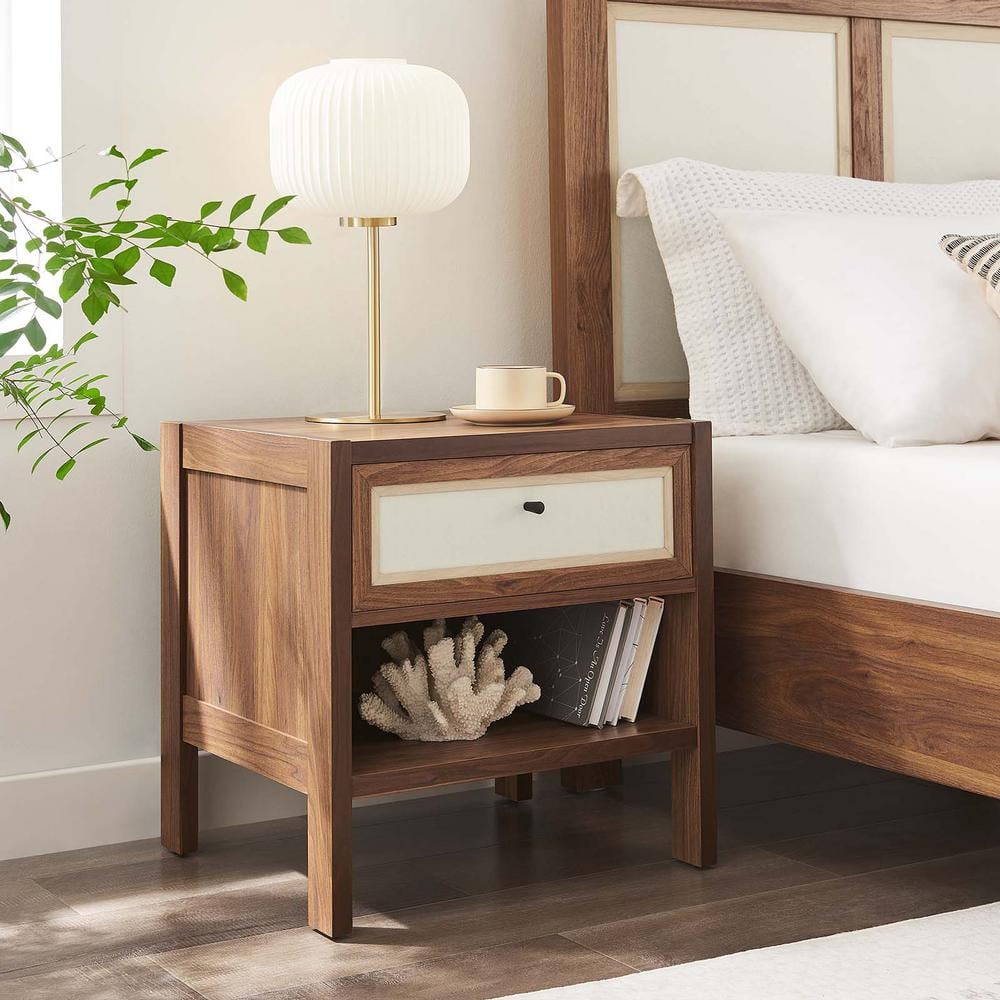 Capri Walnut Wood Grain Nightstand with Linen Drawer