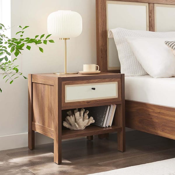 MODWAY Capri Wood Grain Nightstand with 1-Drawer in Walnut