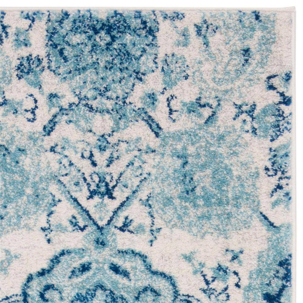Cream and Turquoise Synthetic Hand-knotted Runner Rug