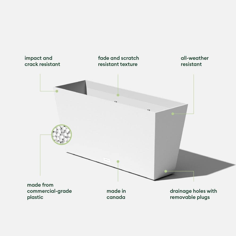 Modern Midori White Recycled Plastic 31" Trough Planter