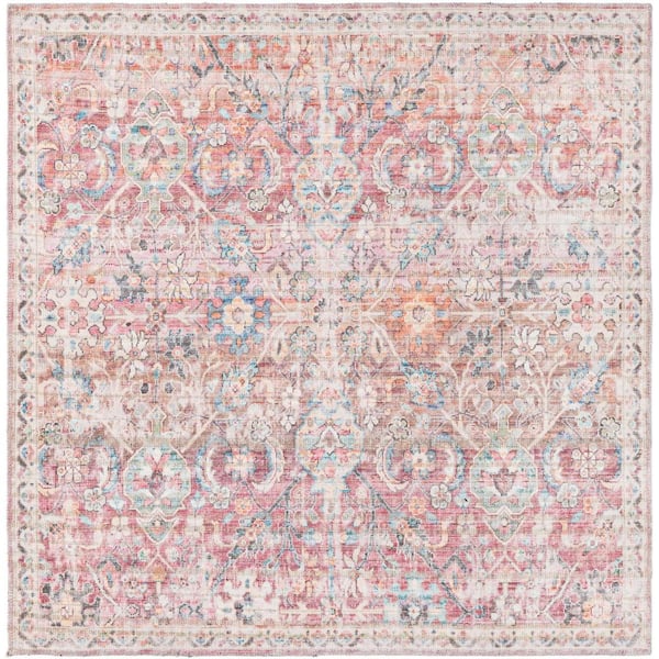 Unique Loom Nostalgia Gossamer Ivory and Pink 5 ft. 3 in. x 5 ft. 3 in. Machine Washable Area Rug