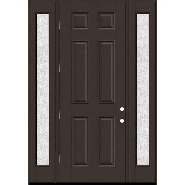 Regency 68 in. x 96 in. 6 Panel RHOS Hickory Stain Mahogany Fiberglass Prehung Front Door w/Rain14in. SLs 4-9/16