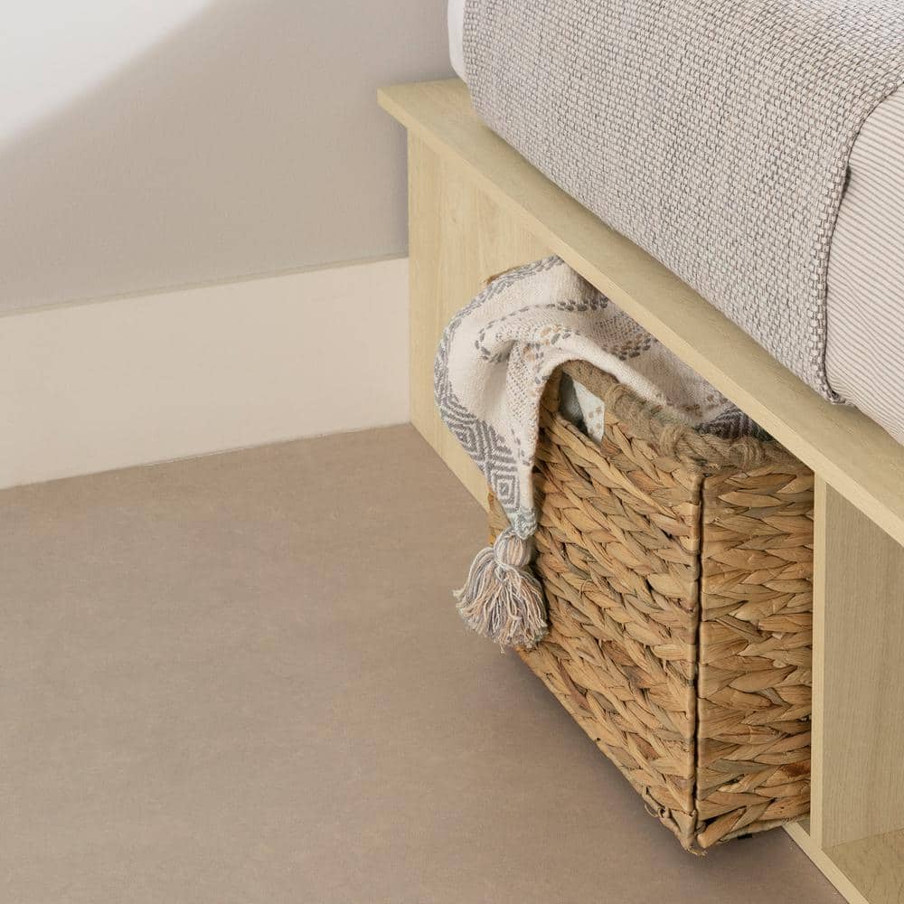 Bleached Oak Full Captain's Bed with Storage and Wicker Baskets