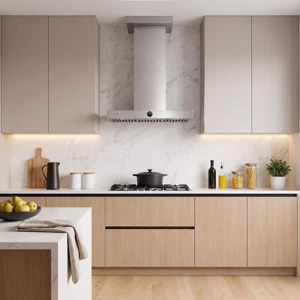30 in. 600CFM Convertible Ducted to Ductless Wall Mount Range Hood With Stainless Steel, 30-Min Delay, 3-Control Way