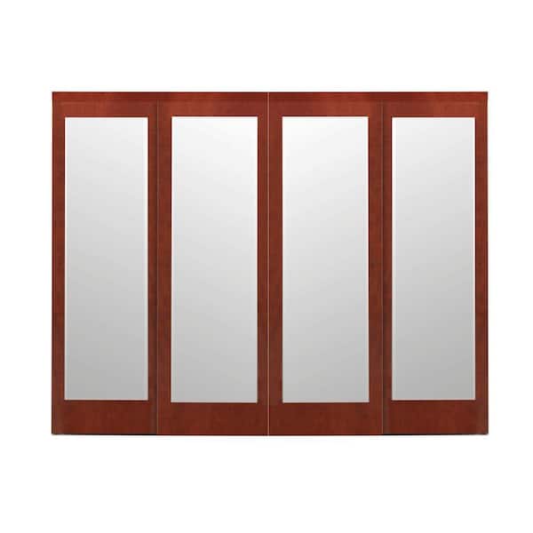 Impact Plus 120 in. x 84 in. Mir-Mel Cherry Mirror Solid Core MDF Interior Closet Sliding Door with Matching Trim