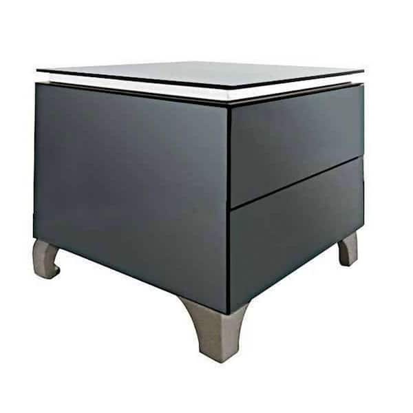 Benjara 24 in. Gray, Black and Chrome Square Glass End Table with Curved Chrome Legs