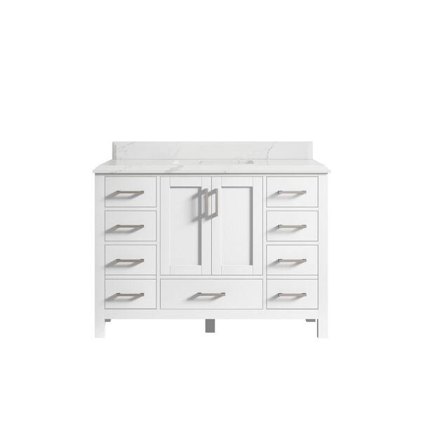 Willow Collections Malibu 48 in. W x 22 in. D x 36 in. H Bath Vanity in White with Cove Edge Calacatta Quartz Top