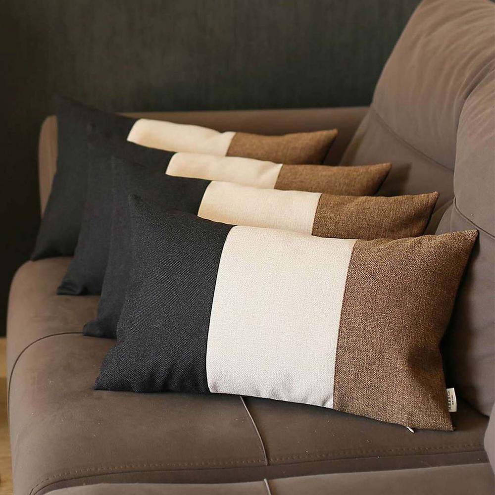 Boho-Chic Black, Ivory, and Brown Polyester Lumbar Pillow Covers Set of 4