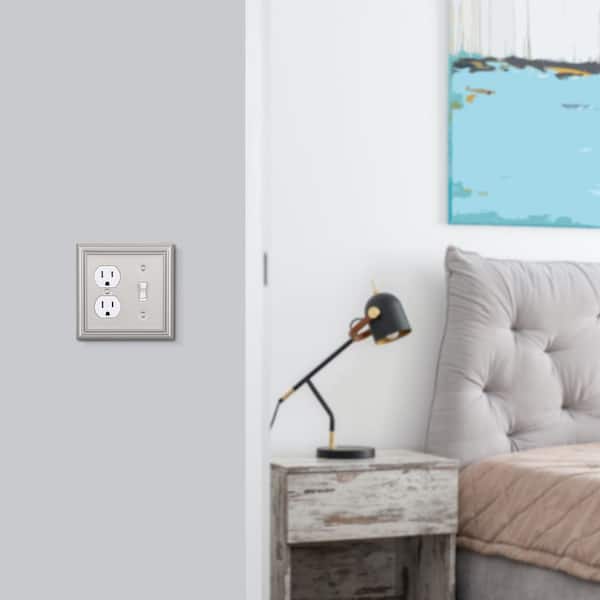Combo Metallic 2-Gang Brushed Nickel 1-Toggle/ 1-Duplex Metal Wall Plates (2-Pack)