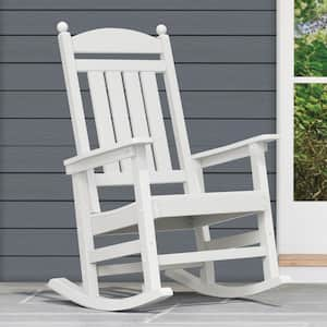 Oscar Classic White Recycled Plastic Plywood Weather-Resistant Adirondack Porch Rocker Patio Outdoor Rocking Chair