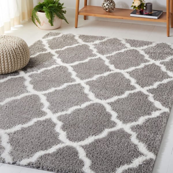 Tahoe Shag 5 ft. x 7 ft. Gray/White Trellis Diamond Area Rug