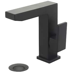 Mod Single Handle Single Hole Bathroom Faucet with Drain Kit Included and Side Handle in Matte Black