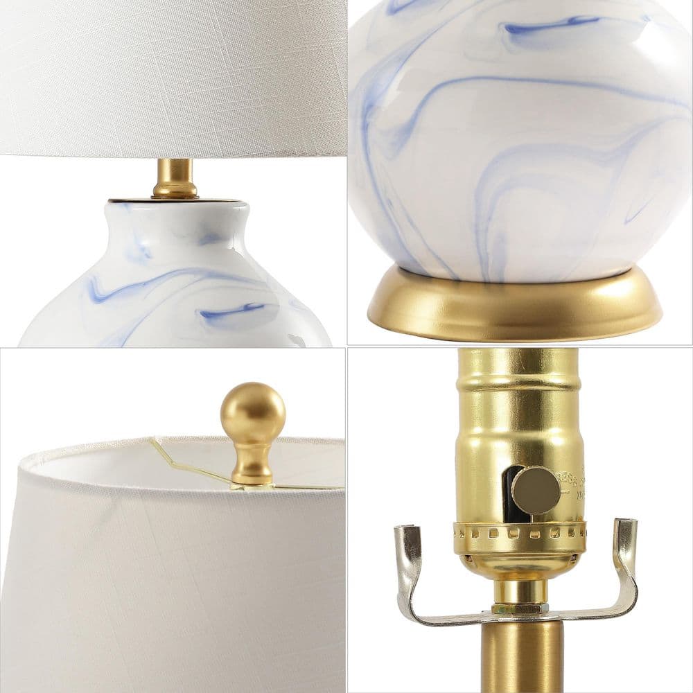 Classic 20.5" Blue and White Marbleized Ceramic Table Lamp